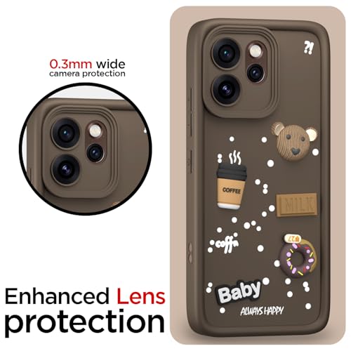 Image of Pikkme Back Cover for Oppo Reno 15 Pro Mini 5G | 3D Bear Silicone Cute & Fun Coffee Cartoon | Full Body Protection Bumper Case (Brown)
