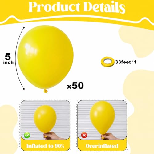 Image of Togvu Yellow Balloons, 50Pack 5 Inch Small Mini Matte Yellow Latex Party Balloons for Tropical Aloha Luau Summer Birthday Wedding Baby Shower Sunflower Easter Bee Party Decorations Supplies