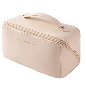 Tkekruh Multifonction Trousse de Toilette Voyage, Grande Trousse de Maquillage avec Poignée, Cuir de Voyage Portable Sac Cosmétique, Étanche Organisateur Multifonction (Blanc)