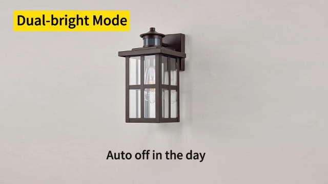 Image of MICSIU Bronze Motion Sensor Outdoor Wall Light 2 Pack, 11.75 inch Farmhouse | 3 Modes Dusk to Dawn Exterior Wall Sconce, Clear Glass Anti-Rust Porch Light for House, Garage