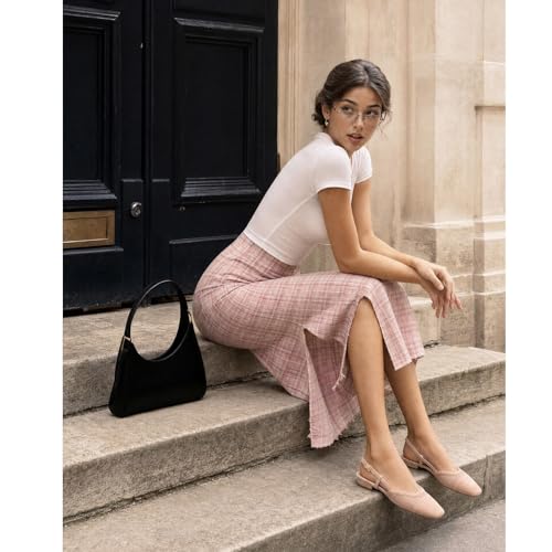 Image of MICIFA slingback flats for women, Round Toe Low heel Sandals Fashion Splicing Dress Shoes for Women