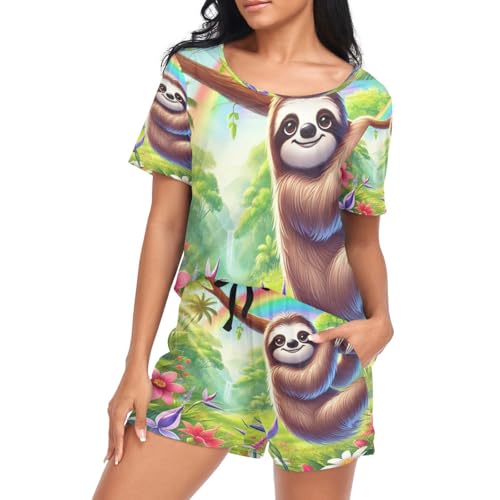 Pyjama d'été femme doux motif paresseux pour vos soirées