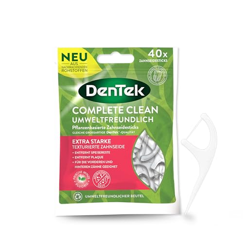 DenTek Eco Complete Clean pflanzenbasierte Zahnseide-Sticks Bonus Vorteilspackung 40 Stk. reißfest Minzgeschmack umweltfreundliche Zahnseide nachhaltig