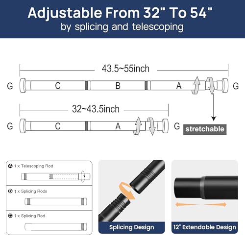Image of ENJOYBASICS 2 Pack Tension Curtain Rod, 32-54 inch Adjustable, Stable, Black