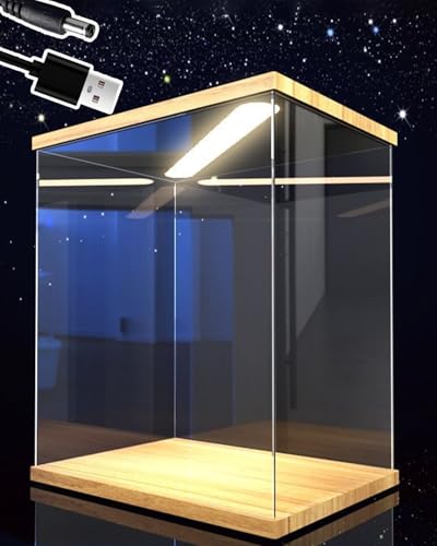 Minglez Vitrina AcríLica Vitrina para Figuras Coleccionables con Luz, Vitrina Multifuncional de Acrílico con Base de Madera, Organizador de Suelo con USB.(40x40x30cm(16x16x12in))