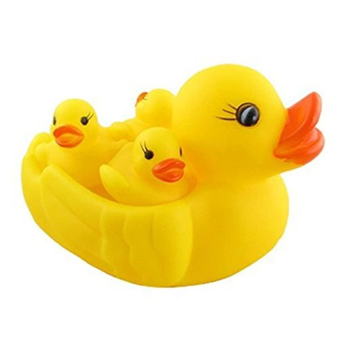 Squeezy Duck Shaped Bath Toys 1 Big Duck with 3 Little Ducks (Color: Assorted)-PID36463