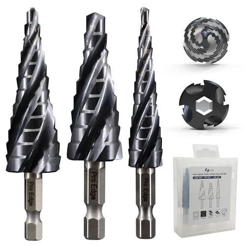 3pcs Four Spiral Flute Cobalt Step Drill Bit Set 1/4 Hex Shank 1/8-7/8