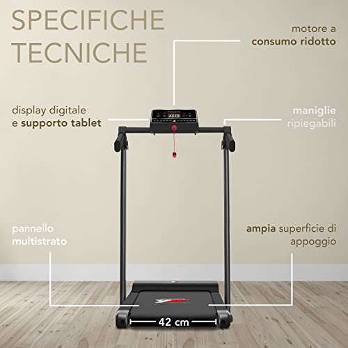 YM Elektrischer Laufband, zusammenklappbar, 10 km/h, extra groß (42 cm), italienische Marke, verstärkter Rahmen, Kinomap… – Bild 4