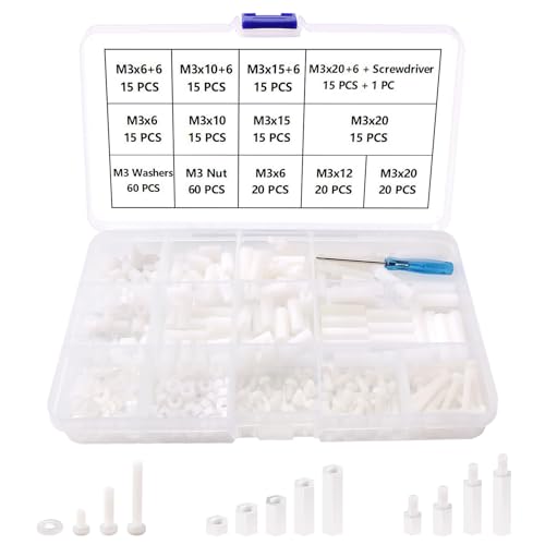 Lyeteung 300 Stücke M3 Männlich Weiblich Nylon Hex Spacer Abstandshalter Schrauben Mutter Sortiment Kit, mit Schraubendreher, für PCB Motherboard Leiterplatte, Weiß
