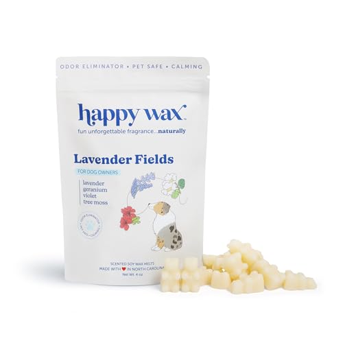 Happy Wax Lavender Fields Scented Wax Melts for Dog Owners Odor Eliminating Calming Pet-Safe Non-Toxic Dye-Free Perfect for Use with Wax Warmers - 4 oz Pouch