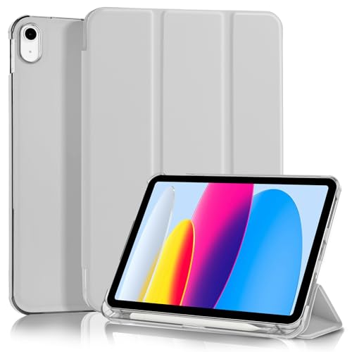 4UBonLife Cover Per iPad (A16) 11a Generazione 11 Pollici 2025, iPad 10a Generazione10,9' 2022 con Portapenna, Custodia Protettiva Sottile con Retro Rigido Traslucido Guscio Case, Grigio Chiaro