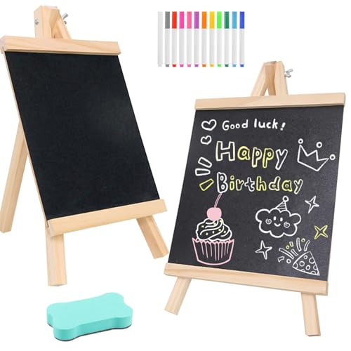2 Soportes para Pizarra, 12 Colores de Pintura a la Tiza y 1 Limpiaparabrisas, Pizarra para Escribir en 29 x 16 cm, Pizarr a Pequeña, para Etiquetas de Precios, Cumpleaños, Boda, Evento de Fiesta