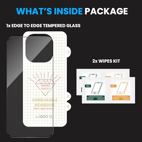 Image of ArmourPro Tempered Glass for iQOO 15 with Back Clear Membrane Guard, Edge to Edge Screen Protector, Anti-Bubble, Anti-Fingerprint, Oil Resistant, Installation Kit | Black
