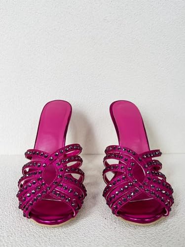 Frankie Hsu Ladies Stiletto High Heeled Sandals, Pink Satin Rhinestone Gems Crystal Designer Style, Big Large Size US5-19 Unisex Shoes For Women Men2