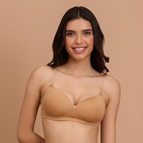 Image of NYKD By Nykaa Padded Non-Wired Transparent Back Bra with Free Transparent Shoulder Straps - NYB373