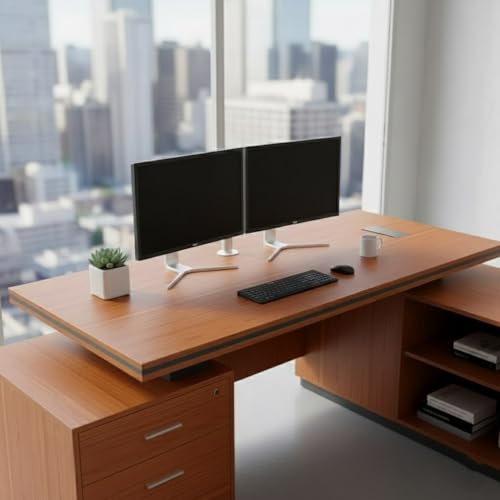 Image of Lakdi The Furniture Office Desk for Co Director & Executive Table L- Shape Design Made in Engineered Wood Drawer Multi Wire Manager CPU Space & Storgae Brown 5-Year Warranty & Free Assembly (LDL-538)