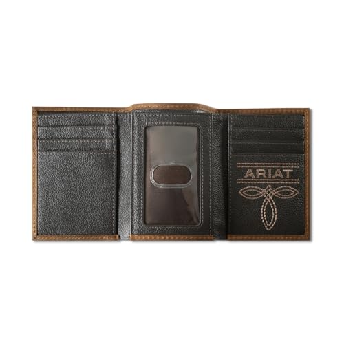 ARIAT Men's Boot Stitch Overlay Patch Leather Trifold Wallet2