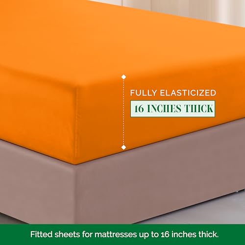 Image of Elegant Comfort Luxurious 1500 Premium Hotel Quality Microfiber Three Line Embroidered Softest 4-Piece Bed Sheet Set, Wrinkle and Fade Resistant, Twin /Twin XL, Orange