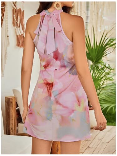 Image of Floerns Women's Sleeveless Floral Print Sundress Halter Neck A Line Short Dress