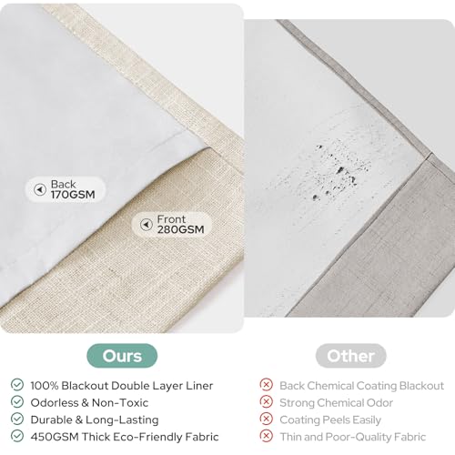 HOMEIDEAS Sand Beige Pinch Pleated Curtains 100% Blackout,Linen Blend Luxury Thermal Insulated with Adjustable Hooks, for Living Room Bedroom Modern Farmhouse Decor, 40" Wx96 L 2 Panels by HOMEIDEAS - Image 4