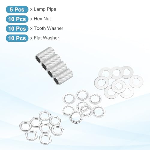 Image of MECCANIXITY 35Pcs 0.8 inch Lamp Pipe Nipples Kit with Hex Nuts Washers, M10 Fine Threaded Hollow Tube Repair Hardware Fasteners Assortment for Assembly Chandelier Ceiling Lamp DIY, Silver