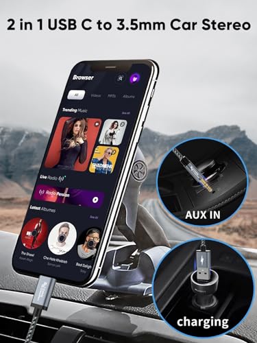 Image of CableCreation USB C to 3.5mm Audio Cable with USB Charging Cable | Type C to Aux Jack Headphone Car Stereo with 18W Charge for iPhone 16 15 Pro Max Plus, Galaxy S24 /S23+, Pixel 9 /8 /7+
