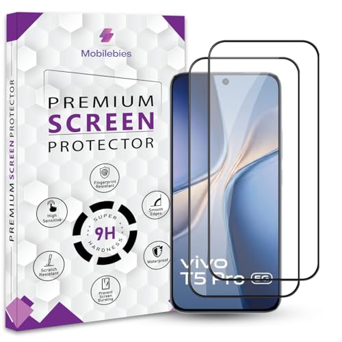 Image of Premium Tempered Glass Screen Protector Guard For Vivo T5 Pro 5G (6.83 Inch, Pack of 2) | Edge to Edge Coverage With Easy to installation kit
