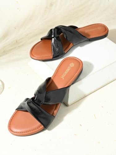 Image of Women's Cross Strap Slide Sandals | Soft Cushioned Flat Slip-On Slippers | Lightweight Anti-Skid Casual Comfort Sandals for Everyday Wear