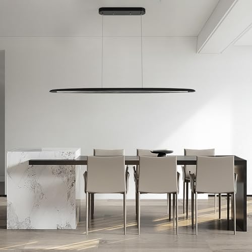 Image of YISDESIGN 59inch Integrated Led Pendant Light 40w Dimmable Wood Black Linear Pendant Lighting Led Modern Island Light with Black Finish for Living Room Dining Room Billiard & Pool Lights