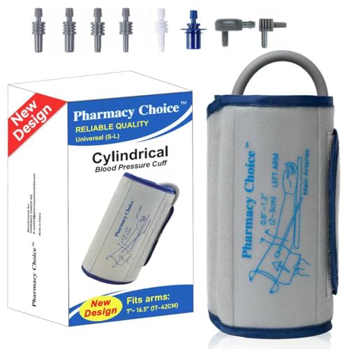 Cylindrical Blood Pressure Cuff, Adult Cuff, Universal BP Cuff,Compatible with Most Monitors, ARM Blood Pressure Replacement Cuff with 8 Connectors,one Size fits 7'-16.5'(17-42cm) Grey