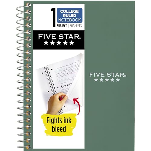 Five Star Spiral Notebook, 1 Subject, College Ruled Paper,...