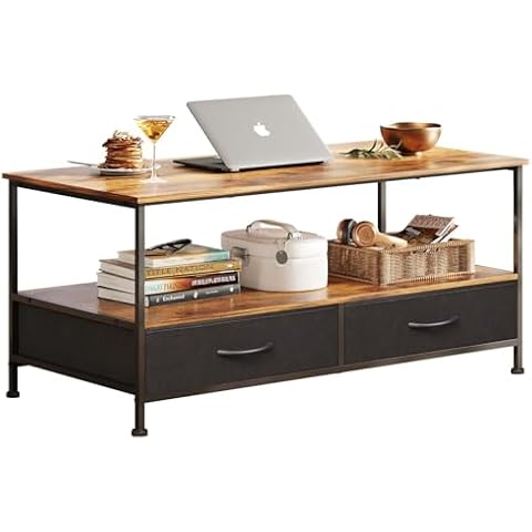 WLIVE Coffee Table with Storage Drawers and Open Shelf Cover