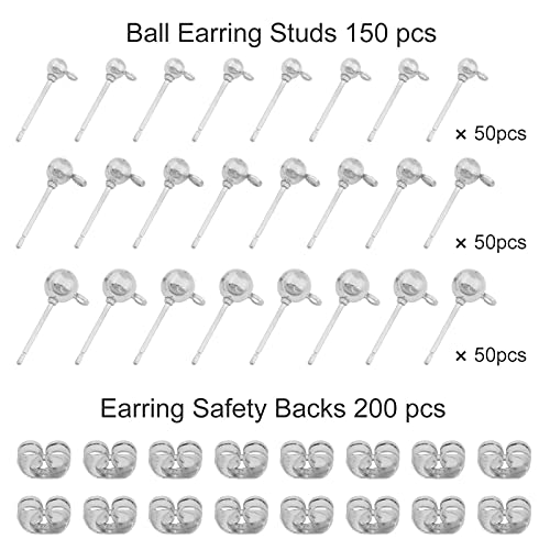 150 Pcs Hypoallergenic Ball Earring Studs With 200Pcs Metal Earring Safety Backs，Ball Post With Loop Round Ball Spherical Earrings For Diy Jewelry Earring Making #TOP1
