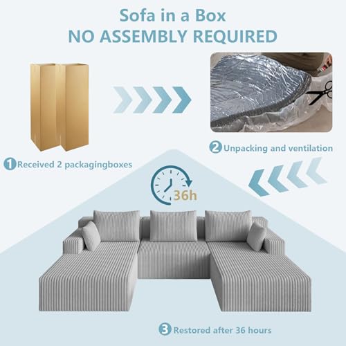 Image of 107 inch W Boneless Cloud Sectional Couch Modular Sofa with Ottoman
