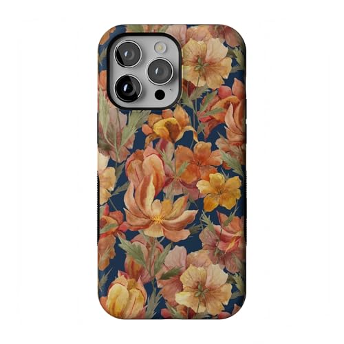 Coque iPhone 14 Pro de luxe Casely motif Or tombé et fleurs