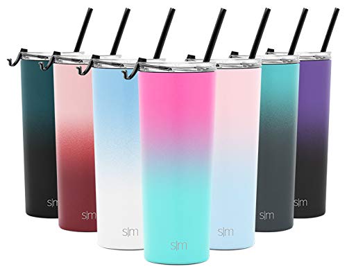Simple Modern Classic Insulated Tumbler with Clear Lid - Stainless Steel Water Bottle Iced Coffee Travel Mug Cup 24oz (710ml) Ombre: Sorbet
