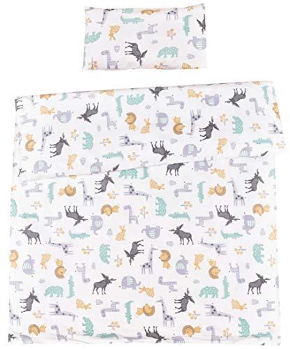 MEJU Elk Crocodile Elephant Giraffe Rabbit 100% Cotton Duvet Cover + Pillowcase Bedding Set with Zipper Closure for Baby Toddler Boys Girls Crib Bed Decoration Gift (Animals)