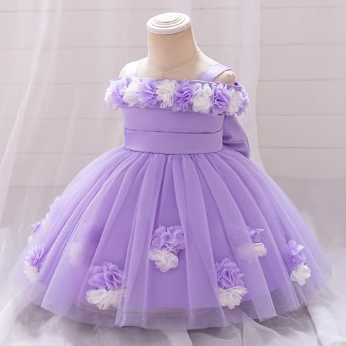 Toddler Girls Floral Tulle Dress Off Shoulder Princess Party Gown with 3D Flowers for Birthday Wedding Events3