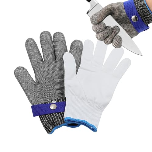 Guantes de trabajo de seguridad de malla metálica,Guantes de trabajo de seguridad de alambre de acero inoxidable,Guantes de cocina resistentes a cortes con guantes de nailon blancos - Guantes resisten