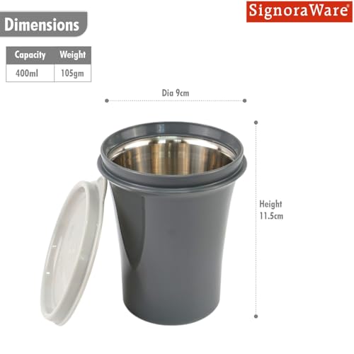 Image of SignoraWare Monarch Stainless Steel Tumbler | Airtight & Leakproof | Easy to Carry & Clean | Ideal for Cold Beverages | Perfect for Office, School, Home & Outdoor Use (400ml | Grey)