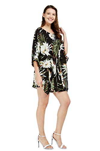 Matching Mother Son Hawaiian Luau Outfit Poncho Dress Shirt in Wispy Cereus Black2