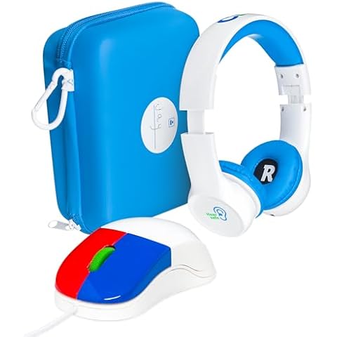 Clevy Kids Mouse and Headphones Bundle - Colorful USB Computer and Laptop Kids Mouse + Kids Over-Ear Headphones for School 85dB Volume Limited with HD-Mic for iPad, Laptop, Computer Cover
