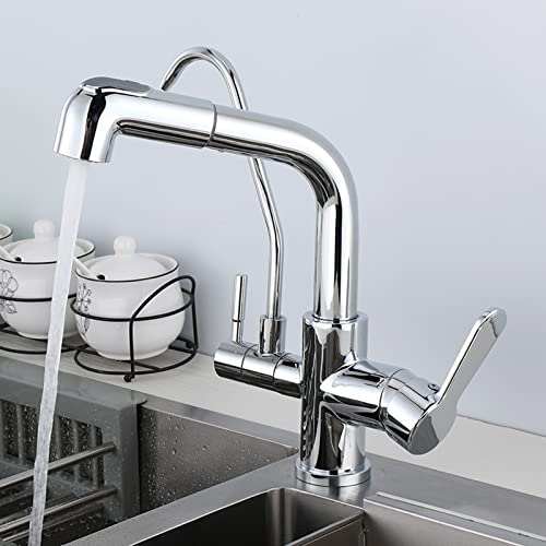 Robinet de cuisine 3 voies en laiton chromé avec douchette extractible - 7