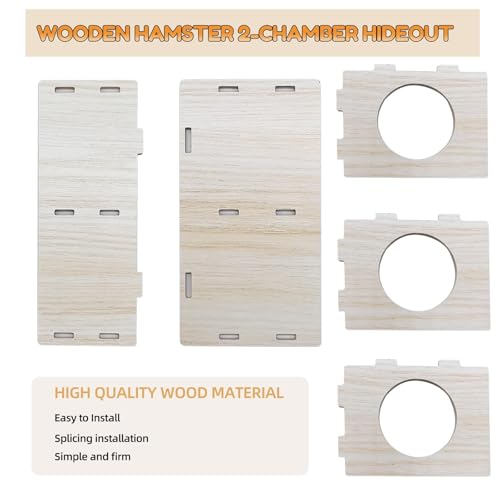 Hamiledyi Wooden Hamsters 2-Chamber Hideout-Tunnel Multi Chamber Exploring Toy Hamster Hiding Maze Tunnel Toy Platform Stuff Cage Accessories for Gerbil Rat Mice - Image 3