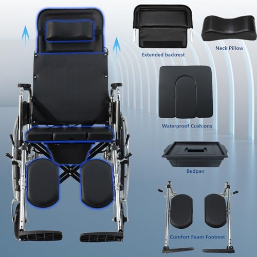 Reclining Wheelchair for Adults, Swing-Away Elevating Leg Rests and Flip-Back Arms, Heavy Duty Bariatric Wheelchair with High Back & Removable Headrest, 18\" Seat Width, 350 Lbs