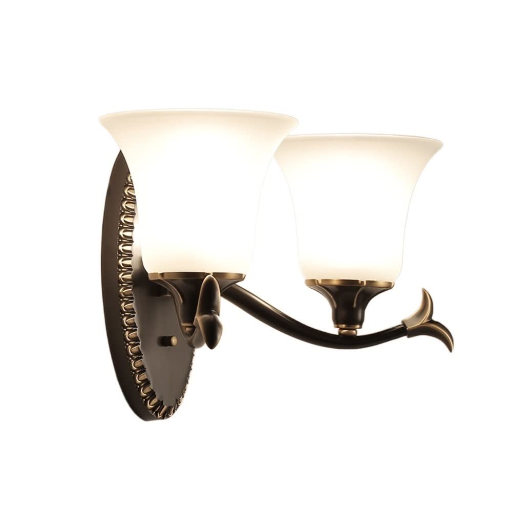 HPTHLY Wall Mounted Light Vintage Industrial Wall Sconce Wall Lamp,Wall Lantern Wall Light Wall Mounted Glass Lantern Brass Black Finish Fixtures Lighting Ro(2Lights)