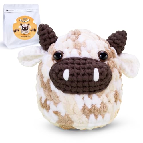 NestledCrafts Häkelset, Komplettes Häkelsets für Anfänger Erwachsene, Strickset, Weiches Garn, Eisstreifenlinie, Geschenk zum Geburtstag, Schritt-für-Schritt Videoanleitung, Anleitung(MooMoo)