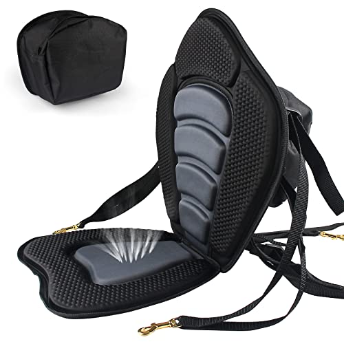 Kayak Seat Padded,Kayak Seat with Back Support,Canoe Boat Backrest Seats With 4 Adjustable Straps,Include Detachable Back Storage Bag, Great for Kayaking SUP Paddle Board -1Pack Black