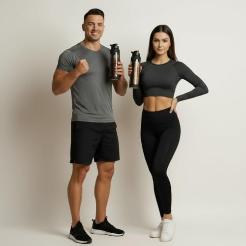 Fitness | 24 oz Glass Protein Shaker Bottle – BPA-Free, Leakproof Lid, Stainless Steel Mixing Ball & Silicone Sleeve – Gym Shaker for Smoothies, Shakes & Pre-Workout – Black