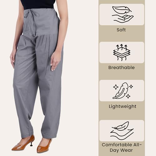 Image of Happy Bunny Salwar Pant for Women, Fine Cotton Ethnic Trousers with Drawstring Waist, Comfortable Daily, Office & Casual Wear Bottoms